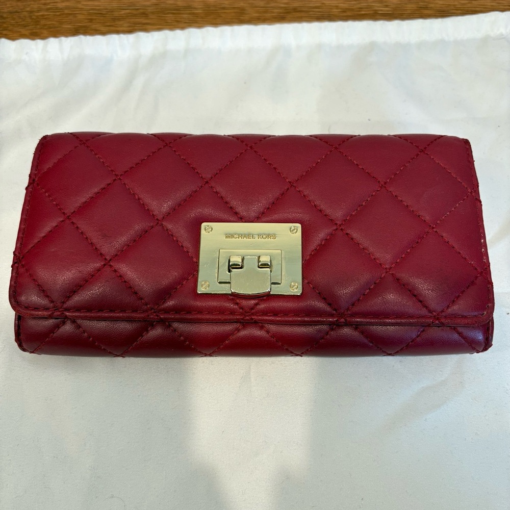 Michael Kors Red Quilted Wallet with Gold Clasp